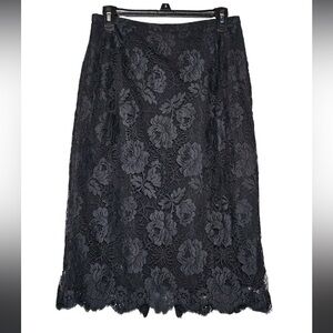 J CREW Floral Lace Black Skirt Size 4P